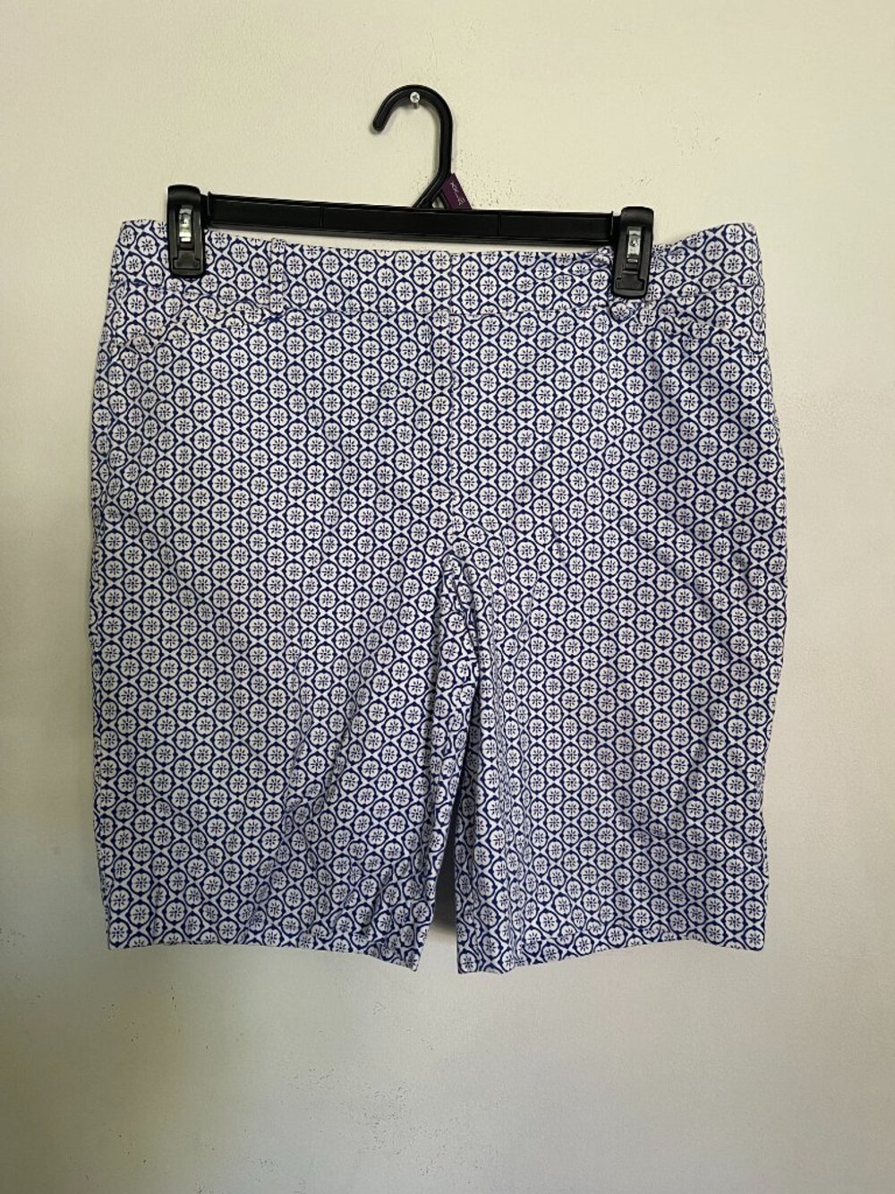 Talbots Sz 12 Blue White Pattern Mediterranean Cruise Perfect Bermuda Shorts T12